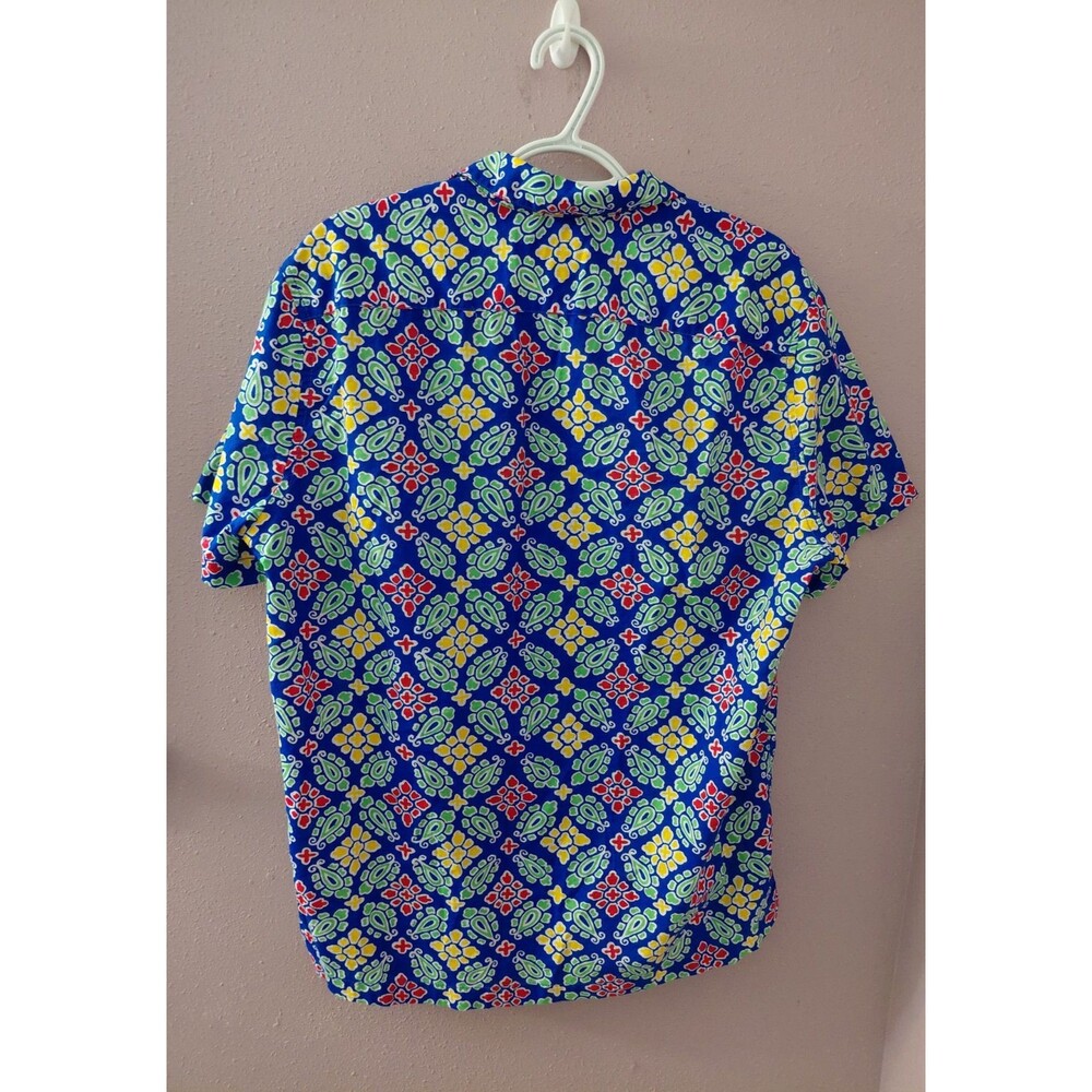 J Crew Hawaiian Shirt Men's Med Blue Floral Short Sleeve Button Up Camp Resort - Picture 8 of 10